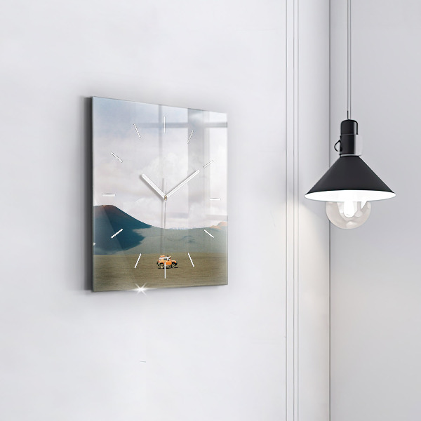 Ceas pătrat de perete din sticlă Vehicul în deșertul Kamchatka