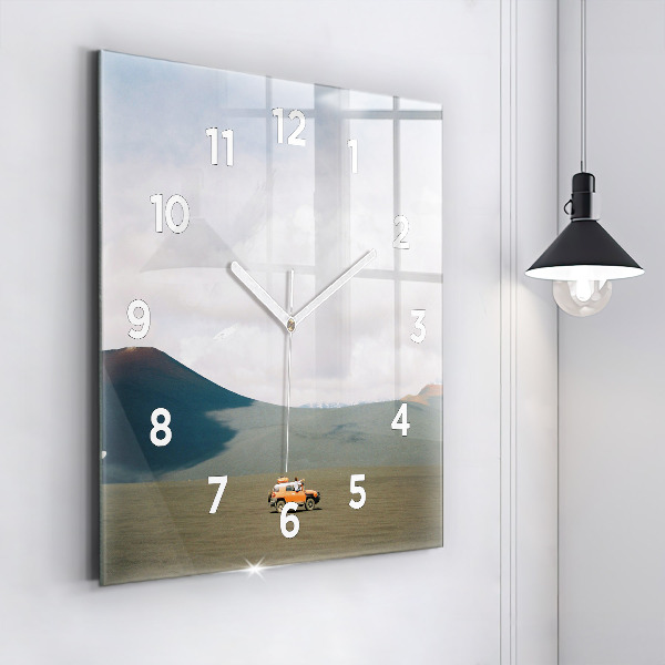Ceas pătrat de perete din sticlă Vehicul în deșertul Kamchatka