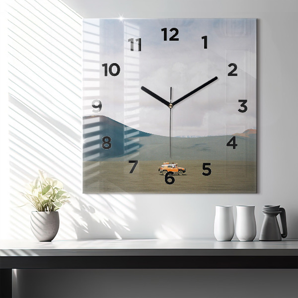 Ceas pătrat de perete din sticlă Vehicul în deșertul Kamchatka