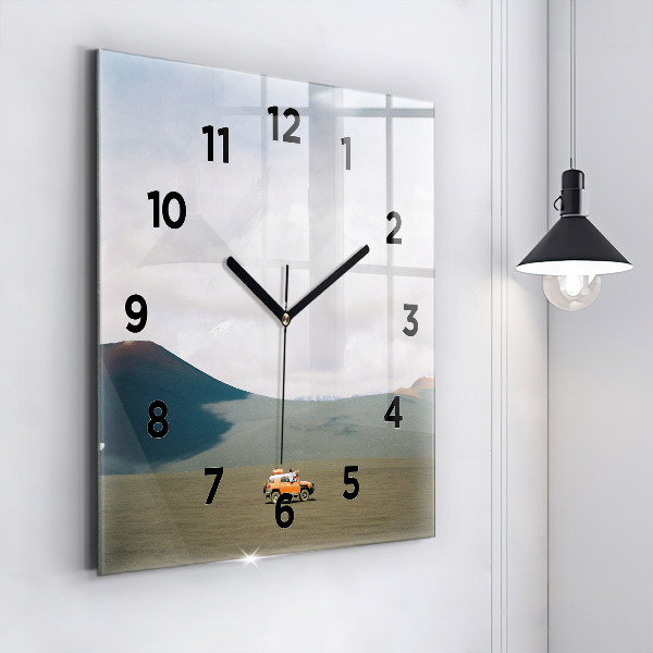 Ceas pătrat de perete din sticlă Vehicul în deșertul Kamchatka