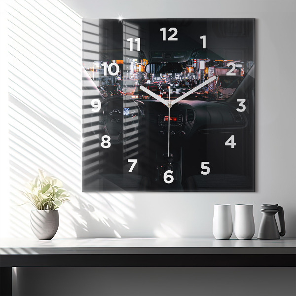 Ceas pătrat de perete din sticlă Mașină în Tokyo