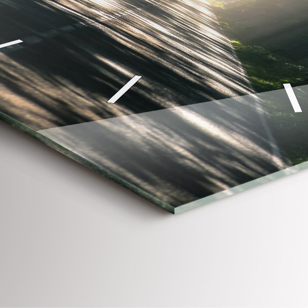 Ceas pătrat de perete din sticlă Drum forestier și dâre de lumină solară