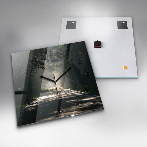 Ceas pătrat de perete din sticlă Drum forestier și dâre de lumină solară