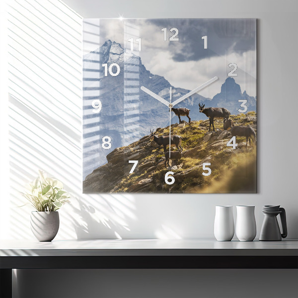 Ceas pătrat de perete din sticlă Capră în Valea Aostei