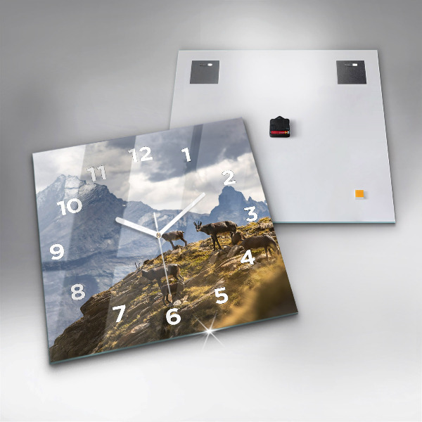Ceas pătrat de perete din sticlă Capră în Valea Aostei
