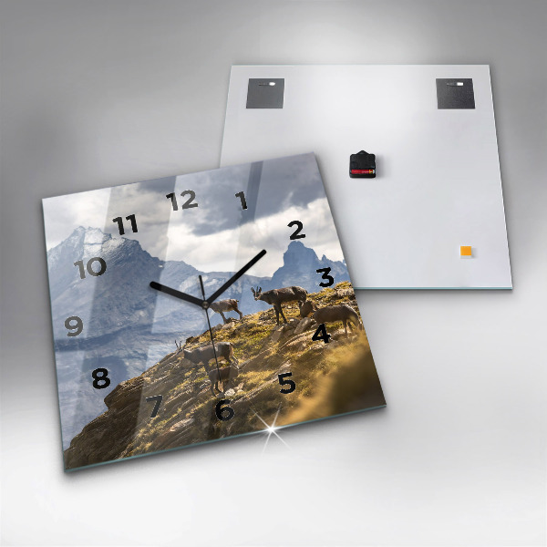 Ceas pătrat de perete din sticlă Capră în Valea Aostei