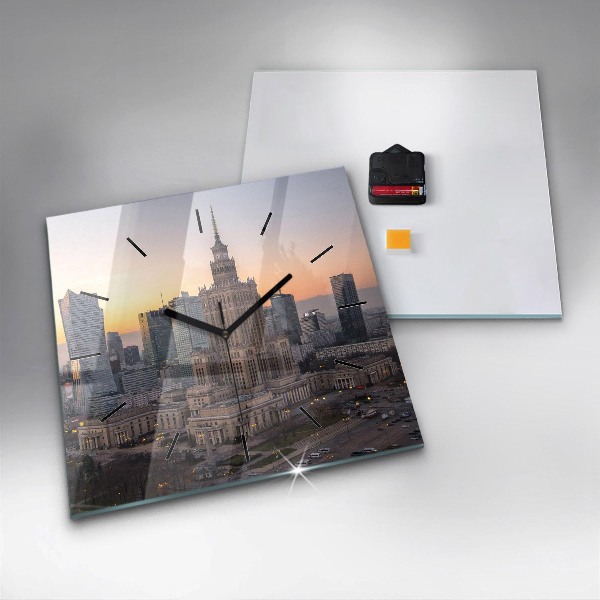 Ceas pătrat de perete din sticlă Panorama Varșoviei