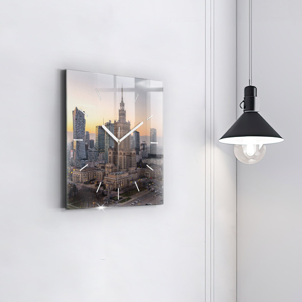 Ceas pătrat de perete din sticlă Panorama Varșoviei
