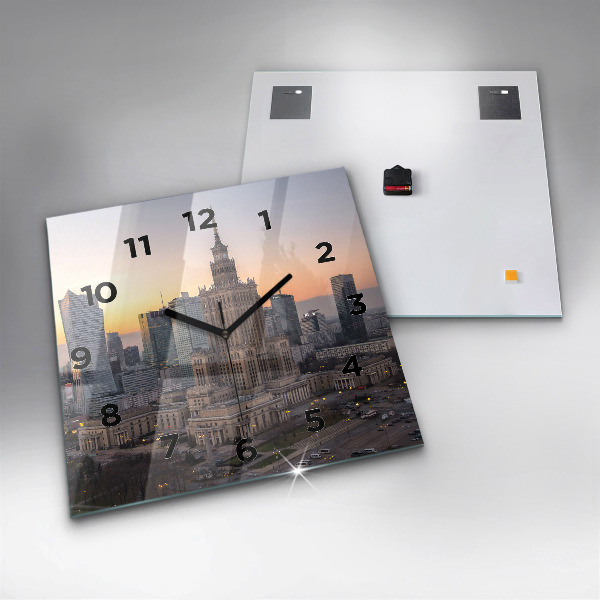 Ceas pătrat de perete din sticlă Panorama Varșoviei