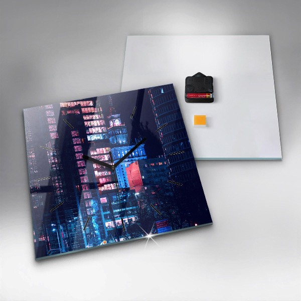 Ceas pătrat de perete din sticlă Varșovia noaptea