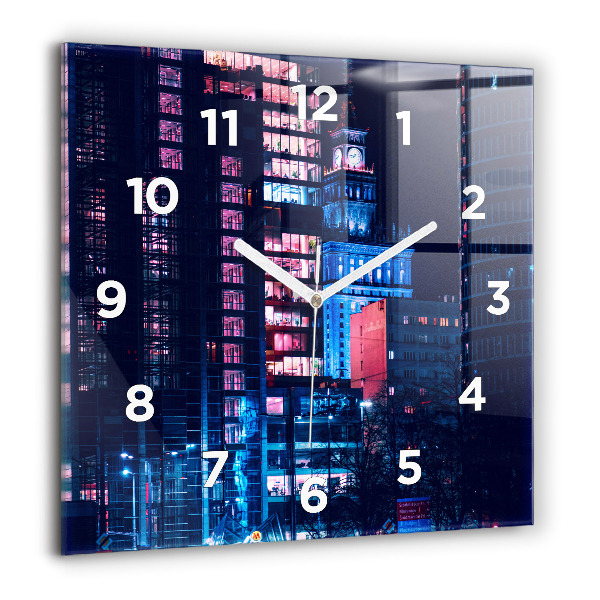 Ceas pătrat de perete din sticlă Varșovia noaptea
