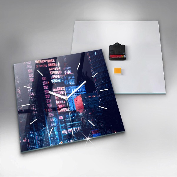 Ceas pătrat de perete din sticlă Varșovia noaptea