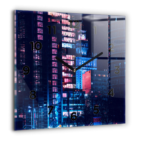 Ceas pătrat de perete din sticlă Varșovia noaptea