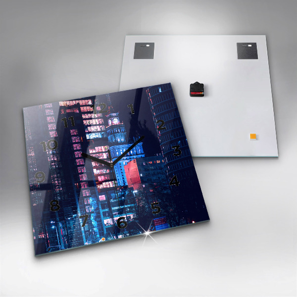 Ceas pătrat de perete din sticlă Varșovia noaptea