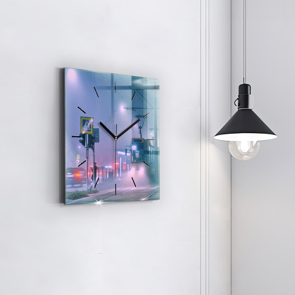 Ceas pătrat de perete din sticlă Varșovia în ceață