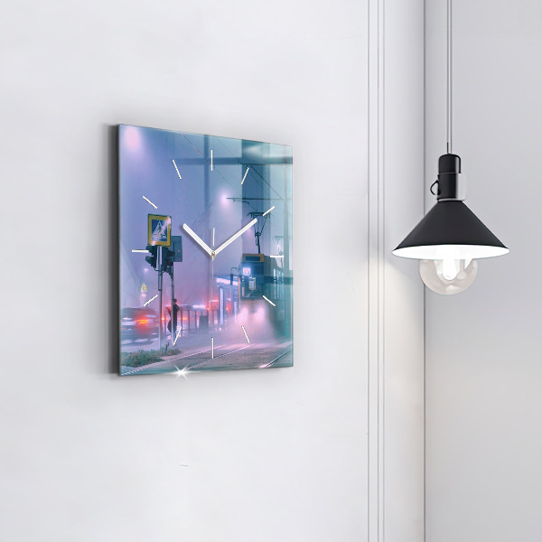 Ceas pătrat de perete din sticlă Varșovia în ceață