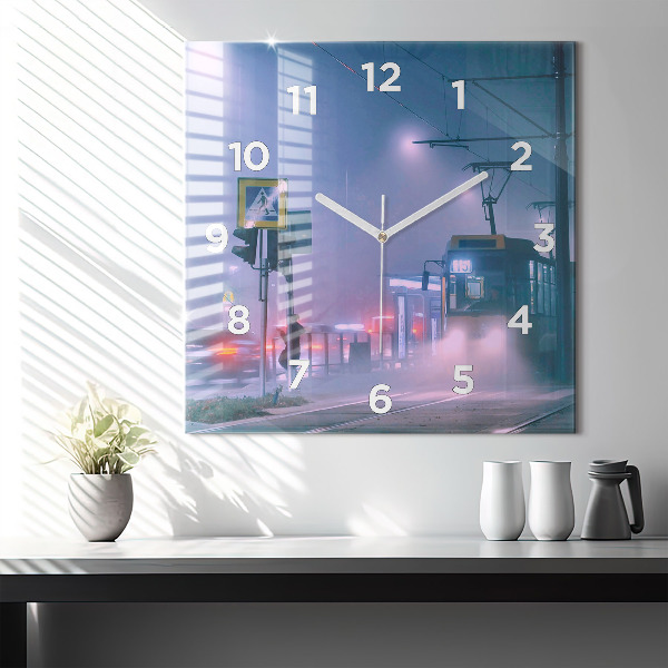 Ceas pătrat de perete din sticlă Varșovia în ceață