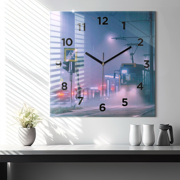 Ceas pătrat de perete din sticlă Varșovia în ceață
