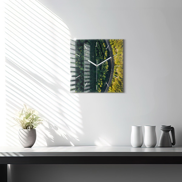 Ceas pătrat de perete din sticlă Pădure din vedere de ochi de pasăre