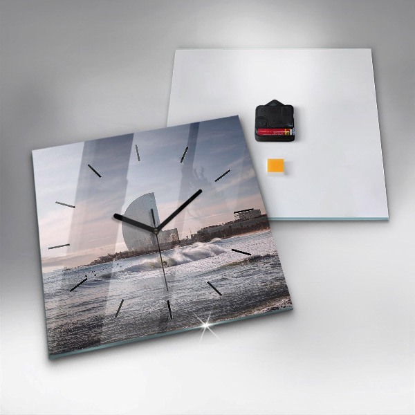Ceas pătrat de perete din sticlă Barcelona Surfer