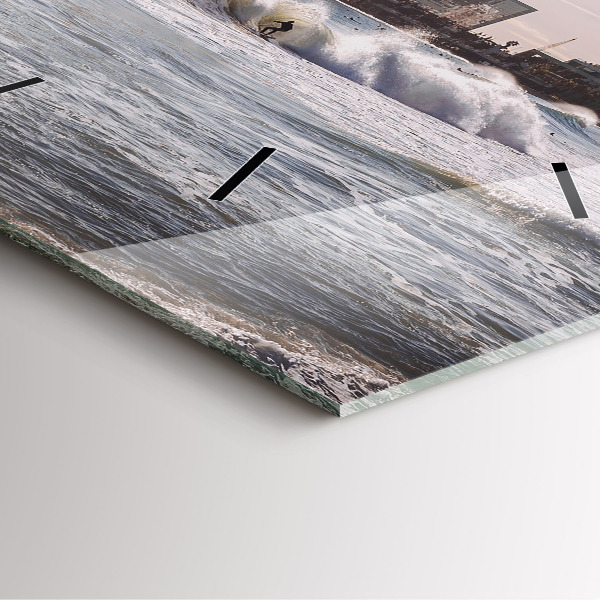 Ceas pătrat de perete din sticlă Barcelona Surfer