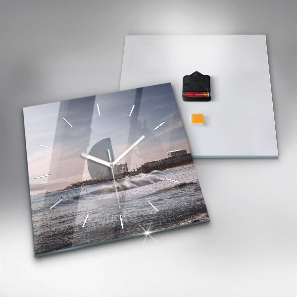 Ceas pătrat de perete din sticlă Barcelona Surfer
