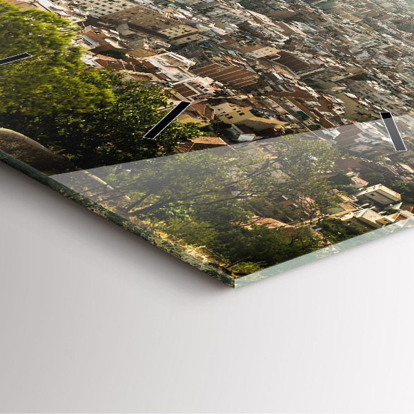 Ceas pătrat de perete din sticlă Vedere Barcelona asupra Montjuic