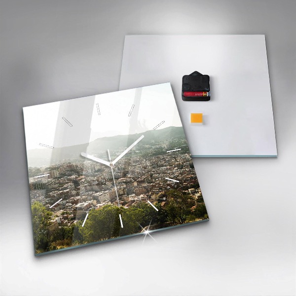 Ceas pătrat de perete din sticlă Vedere Barcelona asupra Montjuic