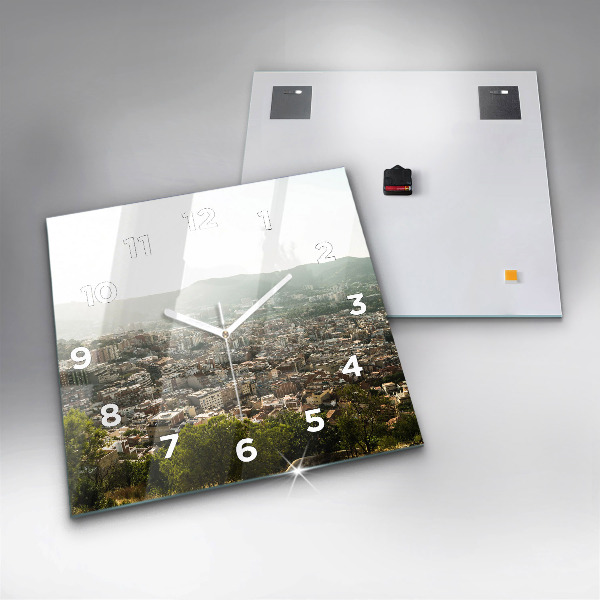 Ceas pătrat de perete din sticlă Vedere Barcelona asupra Montjuic