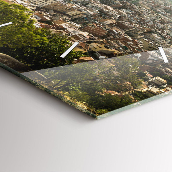 Ceas pătrat de perete din sticlă Vedere Barcelona asupra Montjuic