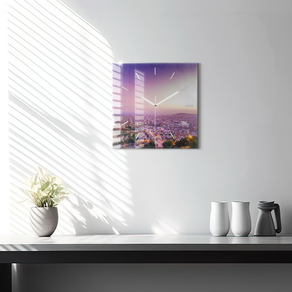 Ceas pătrat de perete din sticlă Barcelona Bunkers El Carmel