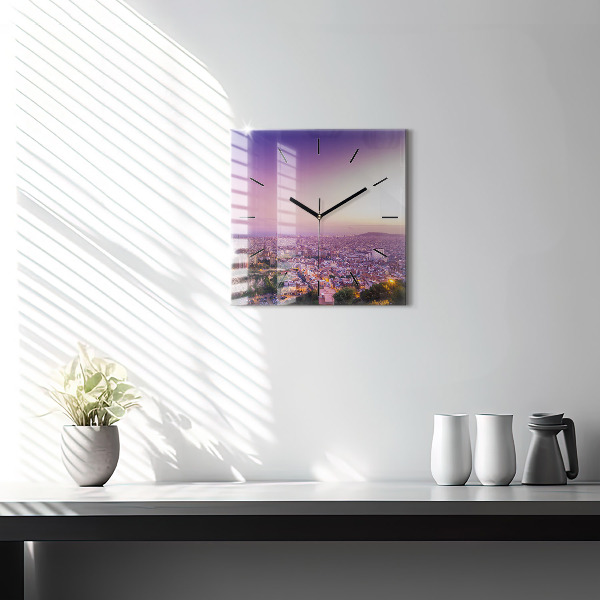 Ceas pătrat de perete din sticlă Barcelona Bunkers El Carmel