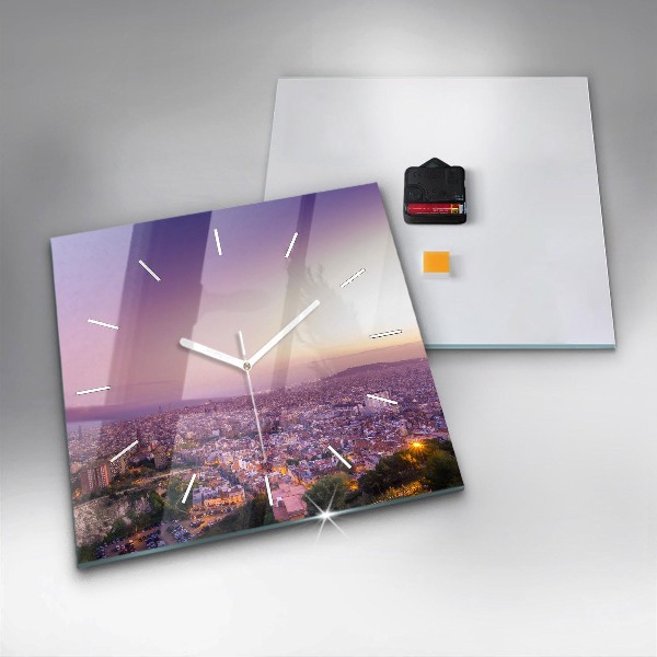 Ceas pătrat de perete din sticlă Barcelona Bunkers El Carmel