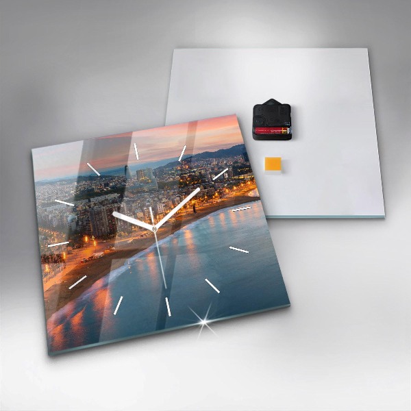 Ceas pătrat de perete din sticlă Plaja din Barcelona