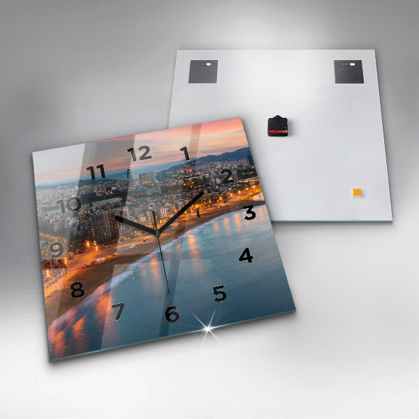 Ceas pătrat de perete din sticlă Plaja din Barcelona