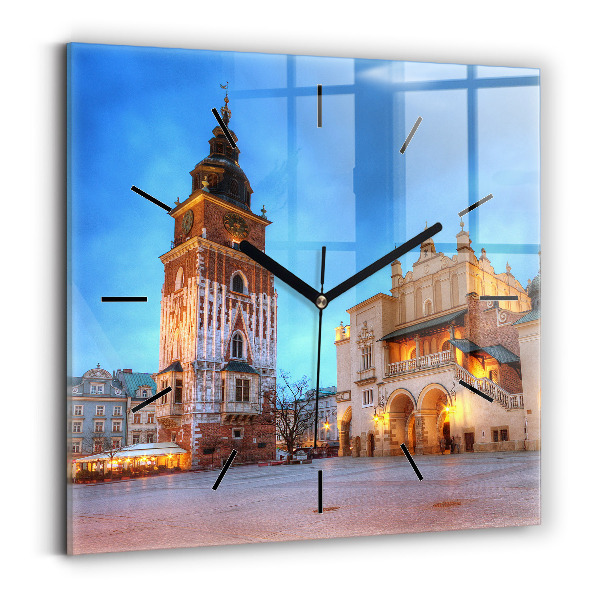 Ceas pătrat de perete din sticlă Piața principală din Cracovia
