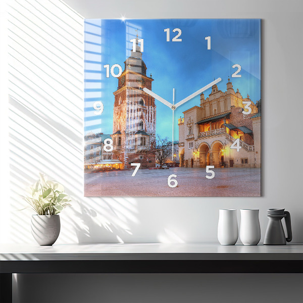 Ceas pătrat de perete din sticlă Piața principală din Cracovia