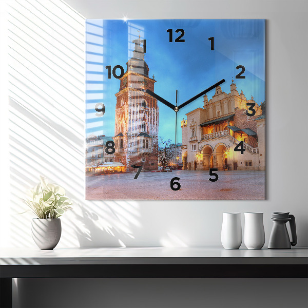 Ceas pătrat de perete din sticlă Piața principală din Cracovia