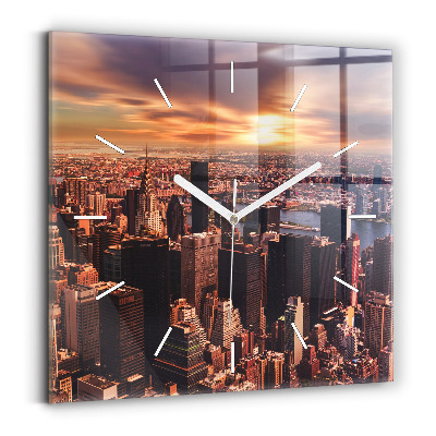 Ceas pătrat de perete din sticlă Panorama orasului apusului