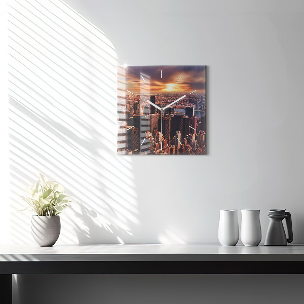 Ceas pătrat de perete din sticlă Panorama orasului apusului