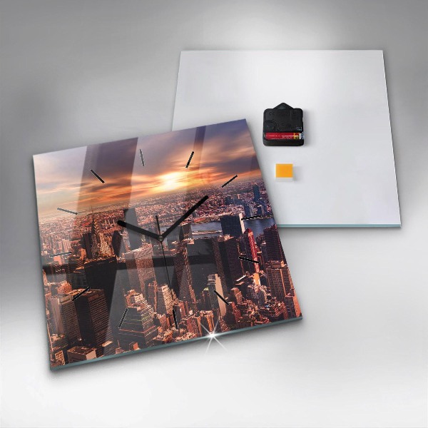 Ceas pătrat de perete din sticlă Panorama orasului apusului