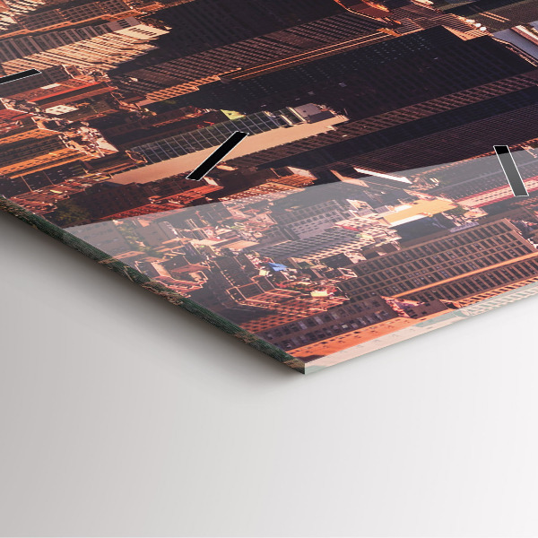 Ceas pătrat de perete din sticlă Panorama orasului apusului