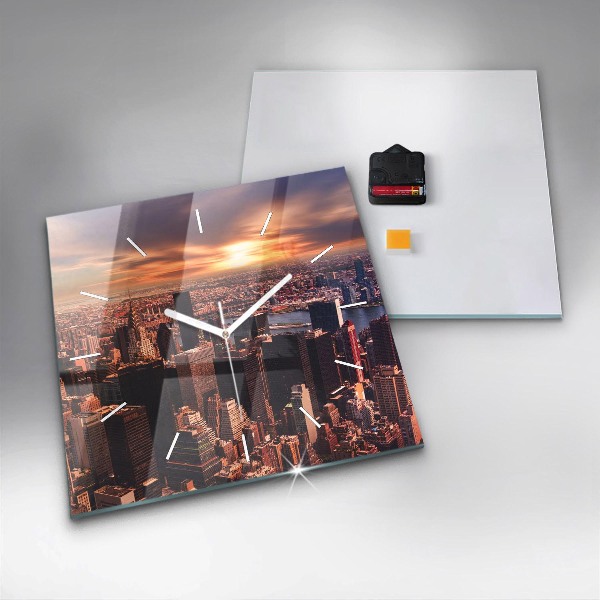 Ceas pătrat de perete din sticlă Panorama orasului apusului