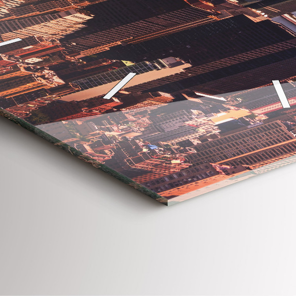 Ceas pătrat de perete din sticlă Panorama orasului apusului