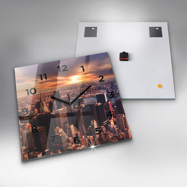Ceas pătrat de perete din sticlă Panorama orasului apusului