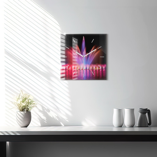 Ceas pătrat de perete din sticlă Fântâna Wrocław noaptea