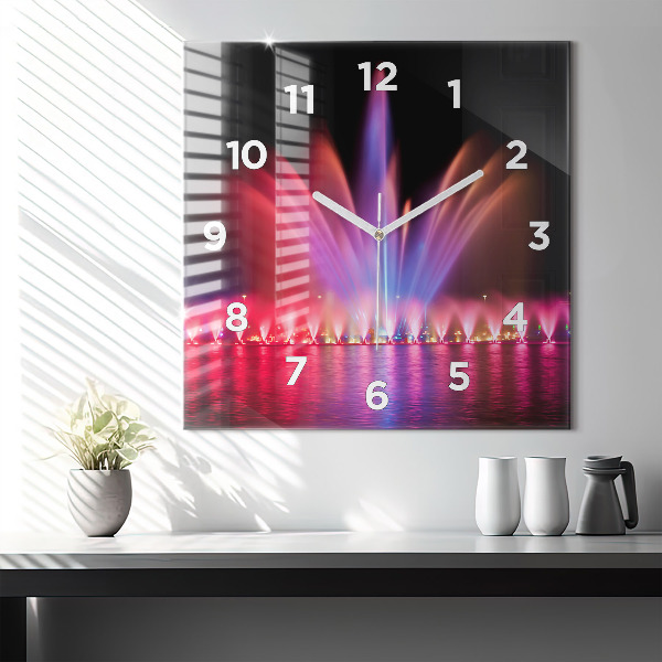 Ceas pătrat de perete din sticlă Fântâna Wrocław noaptea