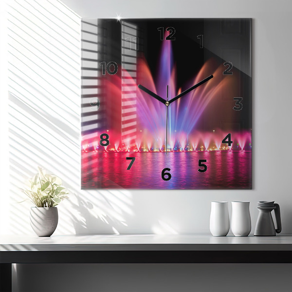 Ceas pătrat de perete din sticlă Fântâna Wrocław noaptea