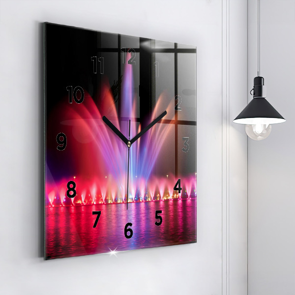 Ceas pătrat de perete din sticlă Fântâna Wrocław noaptea