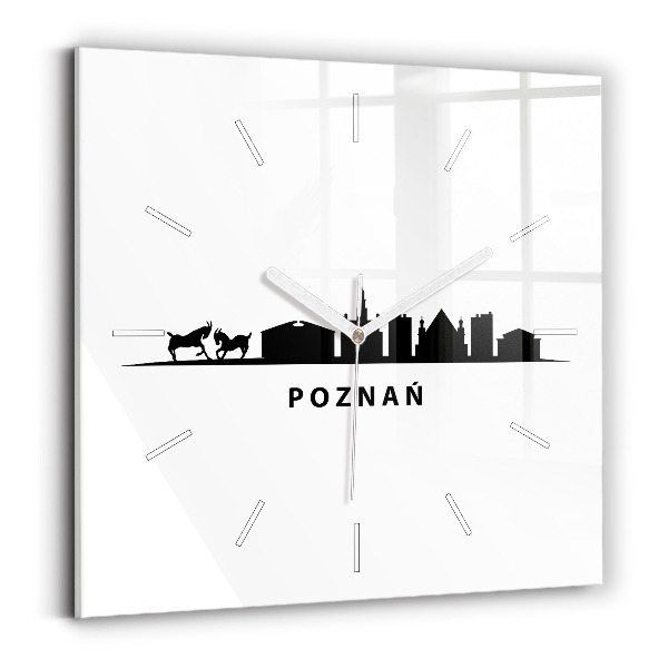 Ceas pătrat de perete din sticlă Grafică panoramică Poznań